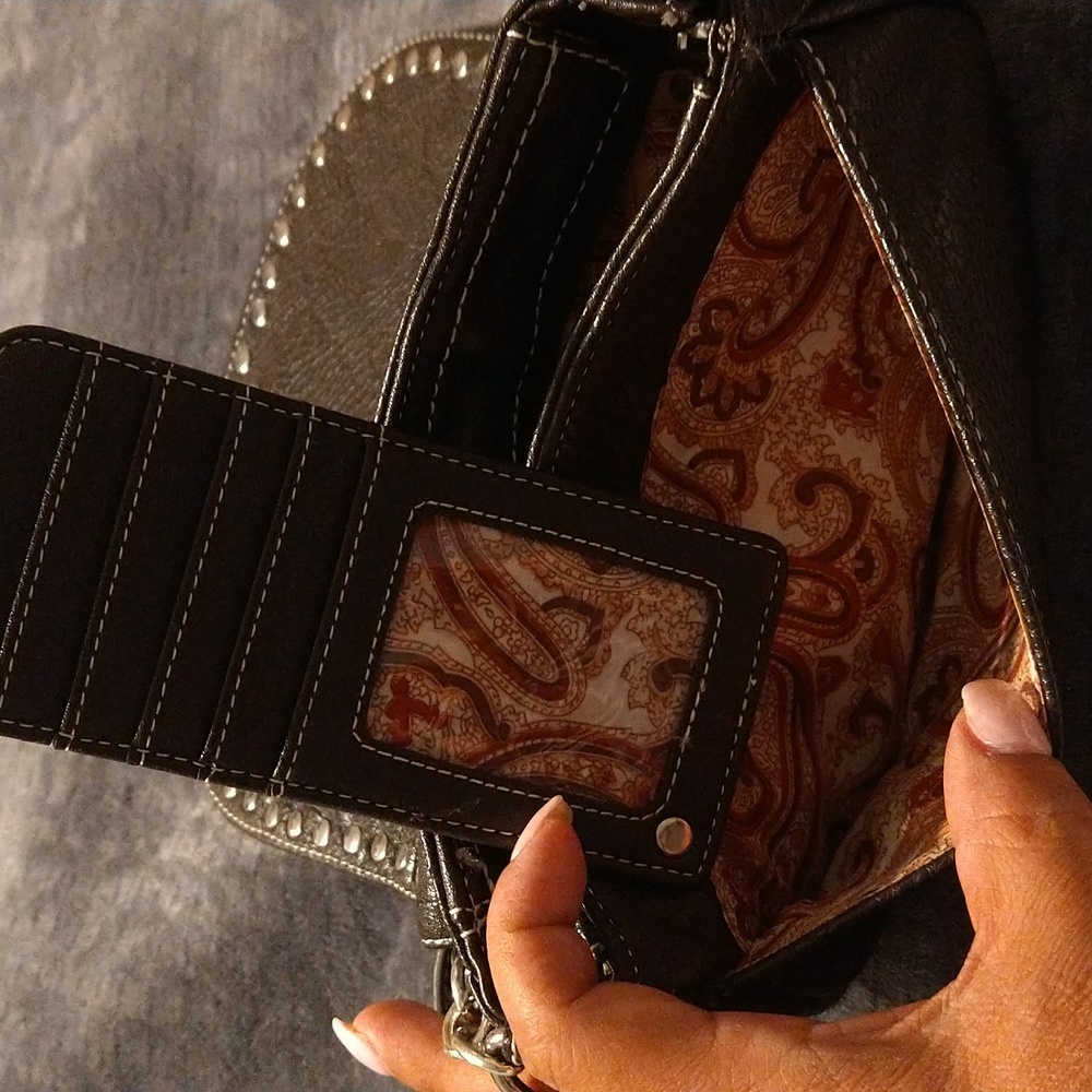 Brown Patchwork Cross Bling Purse - image 4
